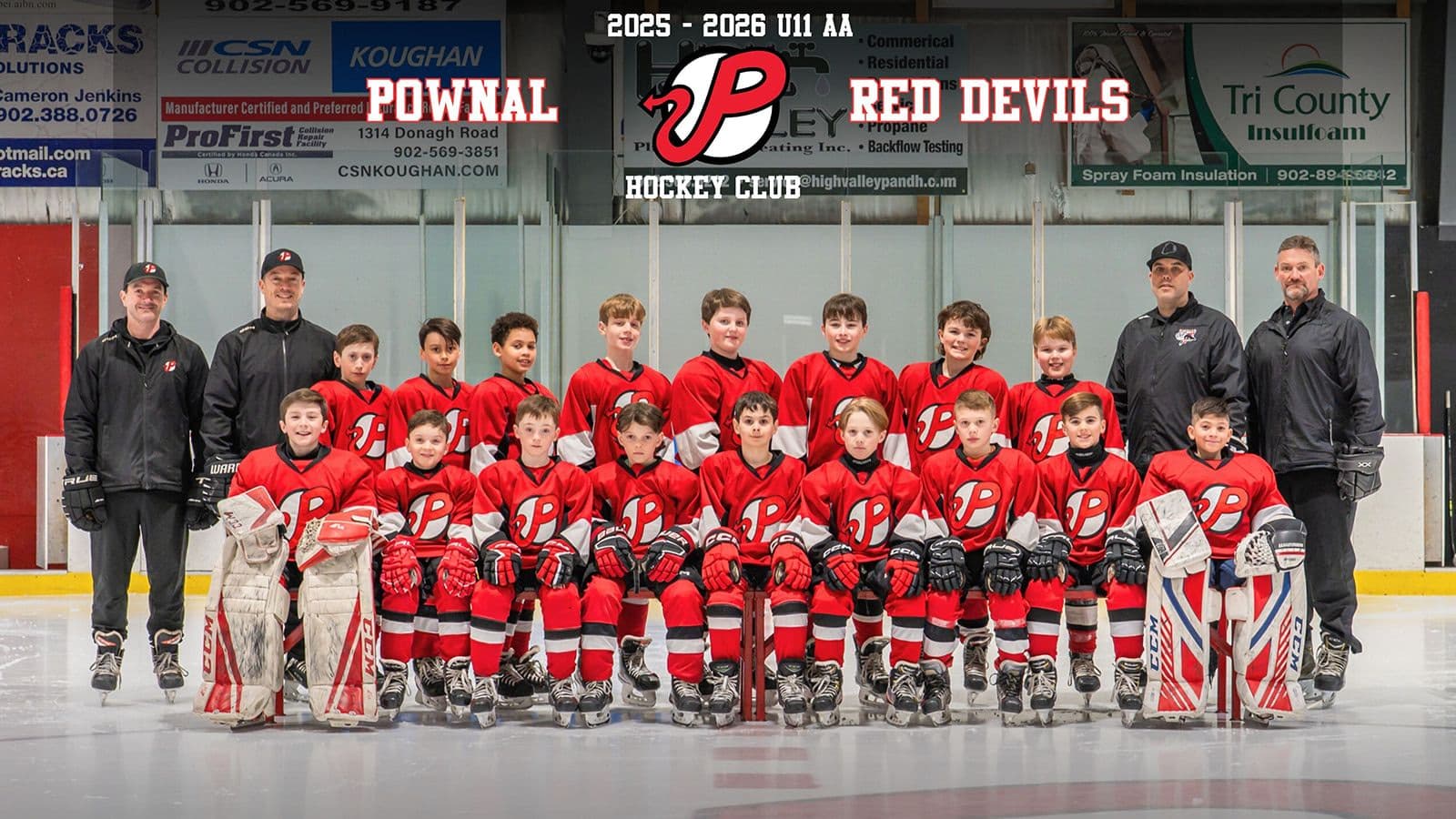 Pownal Red Devils U11 AA team photo on the ice